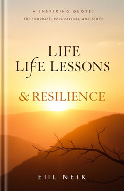 A beautifully designed book cover for a quotes book titled 'Life Lessons & Resilience', featuring inspiring quotes about resilience, comebacks, realizations, and bonds