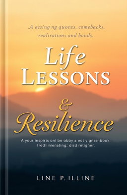 A beautifully designed book cover for a quotes book titled 'Life Lessons & Resilience', featuring inspiring quotes about resilience, comebacks, realizations, and bonds