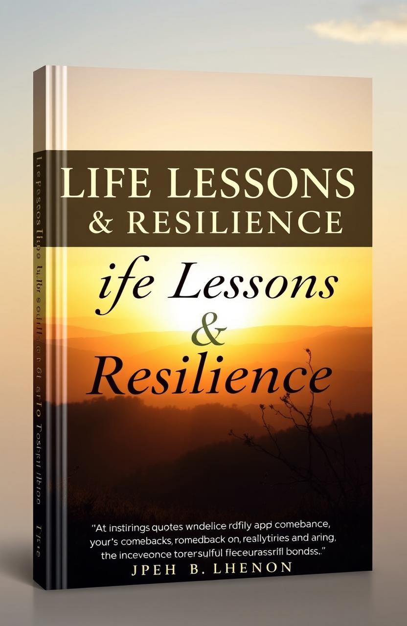 A beautifully designed book cover for a quotes book titled 'Life Lessons & Resilience', featuring inspiring quotes about resilience, comebacks, realizations, and bonds