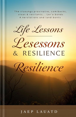 A beautifully designed book cover for a quotes book titled 'Life Lessons & Resilience', featuring inspiring quotes about resilience, comebacks, realizations, and bonds