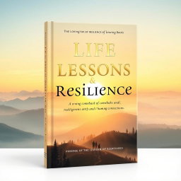 A visually striking book cover for a quotes book titled 'Life Lessons & Resilience', capturing themes of resilience, comebacks, realizations, and human connections