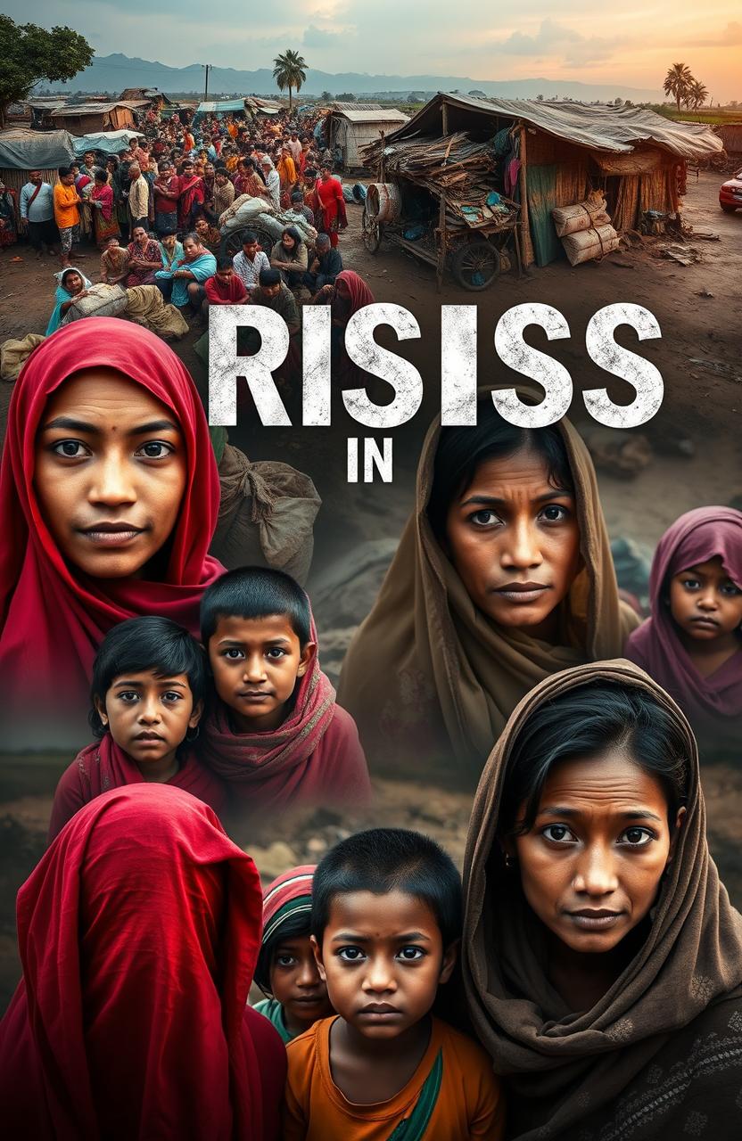 A striking visual representation of the ongoing crisis in Bangladesh, showcasing impactful scenes such as crowded refugee camps, individuals facing hardships, and community resilience