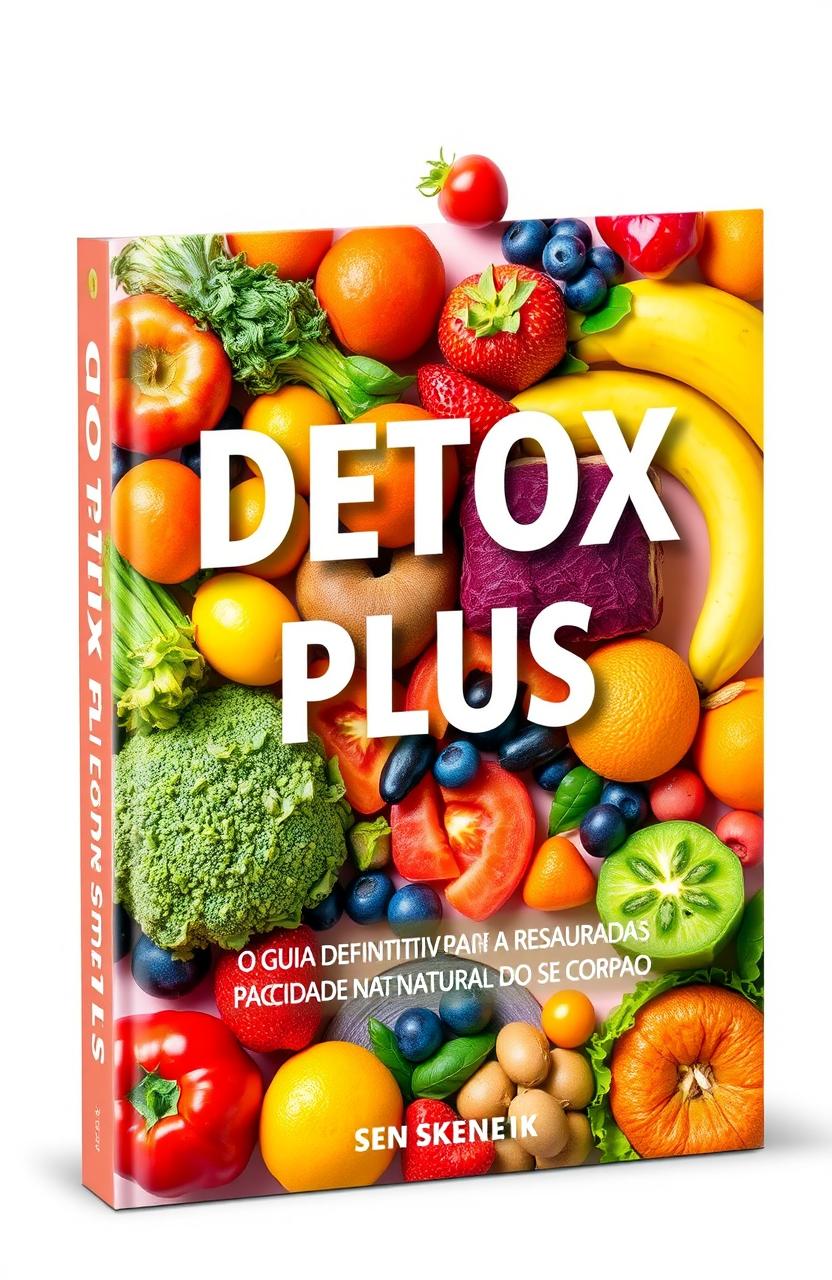A vibrant book cover design featuring an array of fresh fruits and vegetables, artistically arranged to create a visually appealing composition