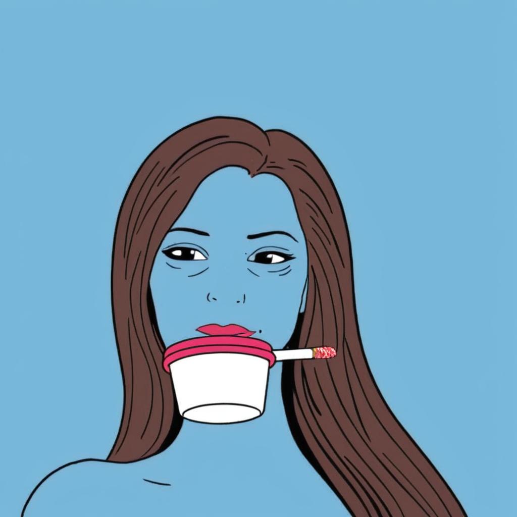 Make her hold a coffee cup and smoke a cigarette.