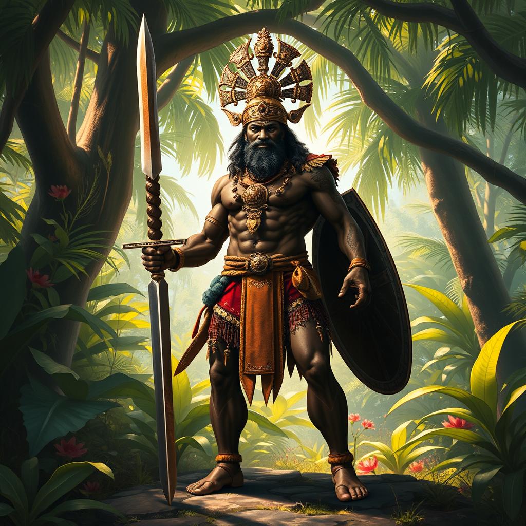 A realistic depiction of Ogum, the Afro-Brazilian deity of iron, war, and technology