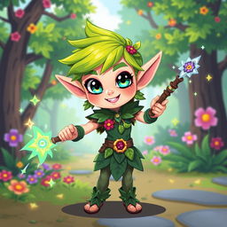 A vibrant 2D pixel art elf character designed for a fantasy game