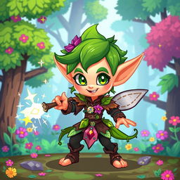 A vibrant 2D pixel art elf character designed for a fantasy game