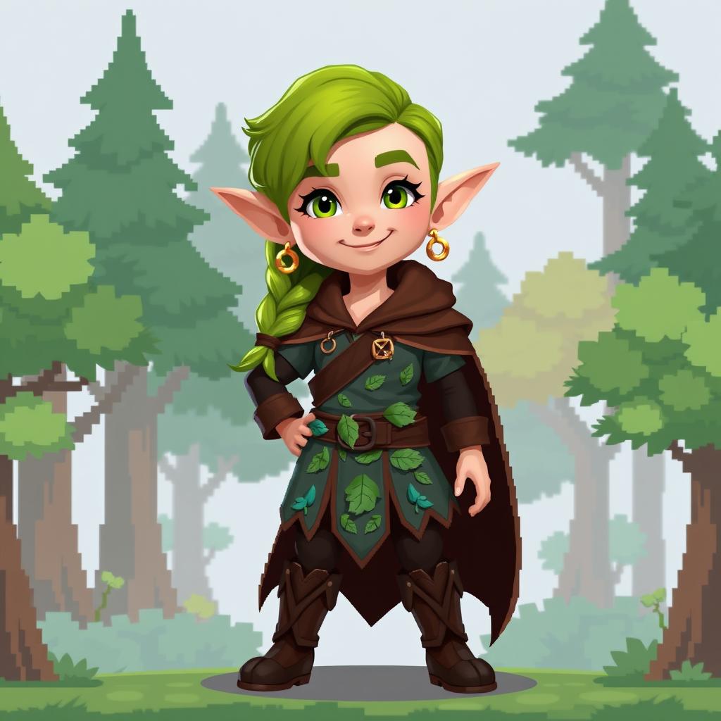 A detailed 2D pixel model of an elf character specifically designed for a fantasy game