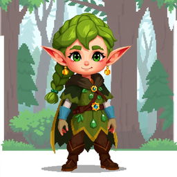 A detailed 2D pixel model of an elf character specifically designed for a fantasy game