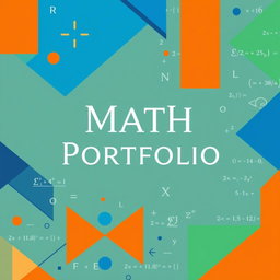 A beautifully designed math portfolio cover, featuring abstract geometric patterns and shapes in vibrant colors like blue, orange, and green