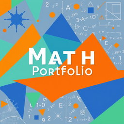 A beautifully designed math portfolio cover, featuring abstract geometric patterns and shapes in vibrant colors like blue, orange, and green