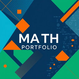 A beautifully designed math portfolio cover, featuring abstract geometric patterns and shapes in vibrant colors like blue, orange, and green