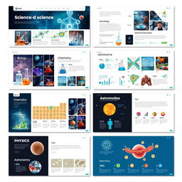 A beautifully designed science portfolio layout showcasing various scientific disciplines