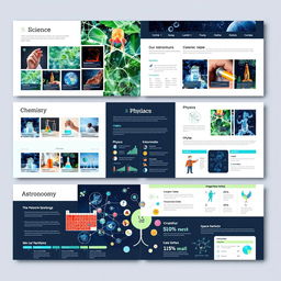 A beautifully designed science portfolio layout showcasing various scientific disciplines