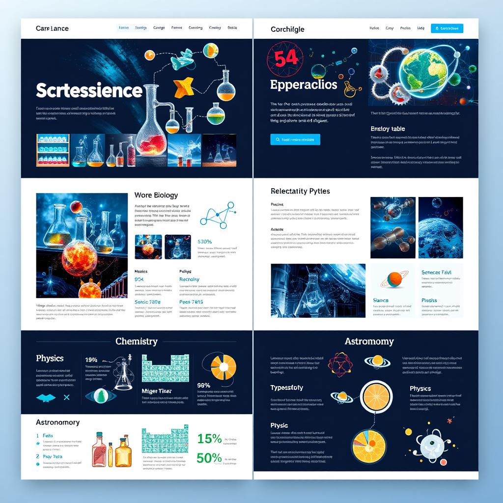 A beautifully designed science portfolio layout showcasing various scientific disciplines