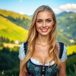A striking German woman standing in a picturesque landscape