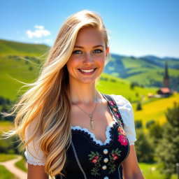 A striking German woman standing in a picturesque landscape