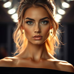 A stunning 25-year-old woman with a provocative expression, facing the camera directly