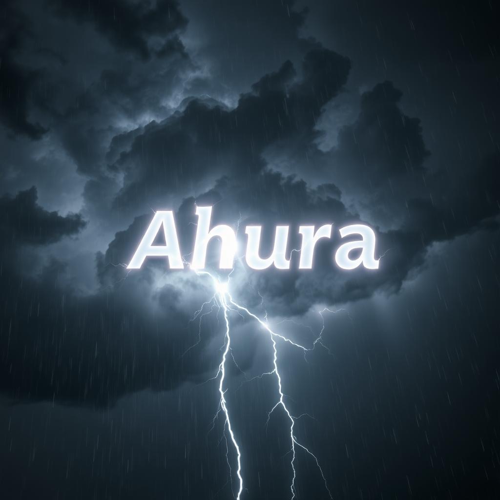 A dramatic scene of a stormy sky filled with dark, swirling clouds and rain pouring down