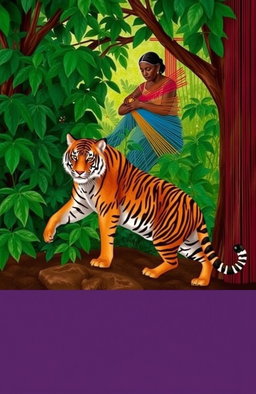 A serene and introspective scene inspired by the poem 'Aunt Jennifer's Tigers' by Adrienne Rich