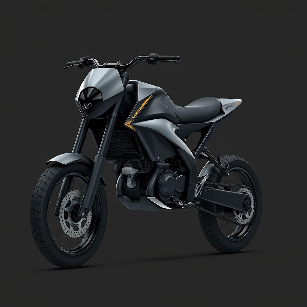 A unique pit bike design featuring smooth contours and a strict style