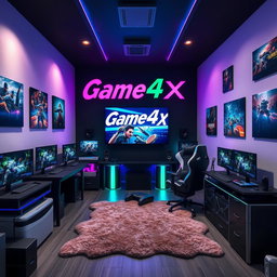 A stylish gaming room featuring modern gaming equipment and vibrant decor