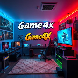 A stylish gaming room featuring modern gaming equipment and vibrant decor