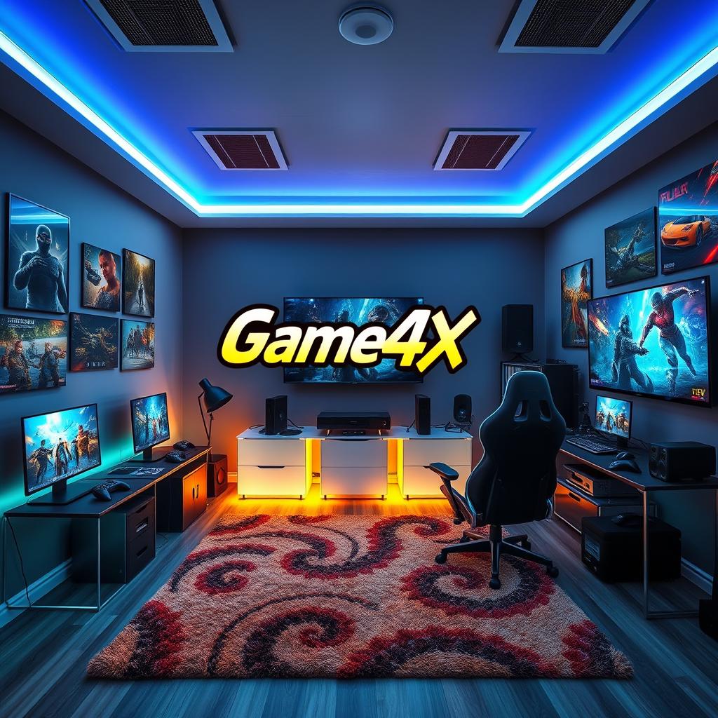 A stylish gaming room featuring modern gaming equipment and vibrant decor