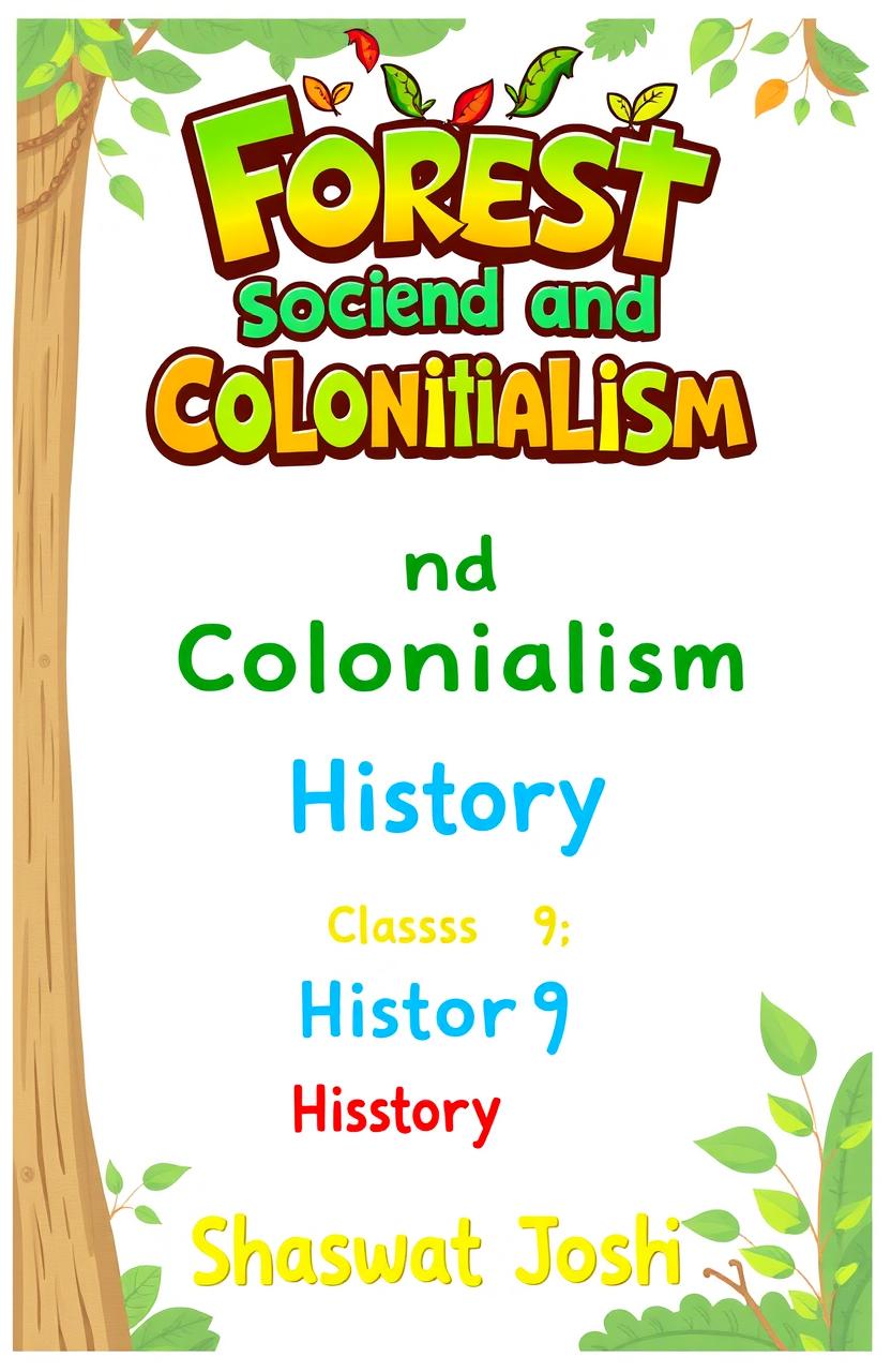 A colorful and engaging front page design for a school assignment on 'Forest Society and Colonialism'