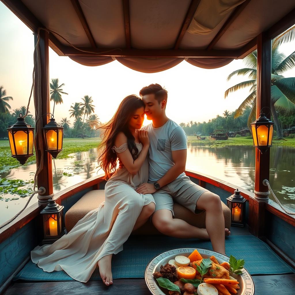 A romantic and intimate scene featuring a couple in Kerala