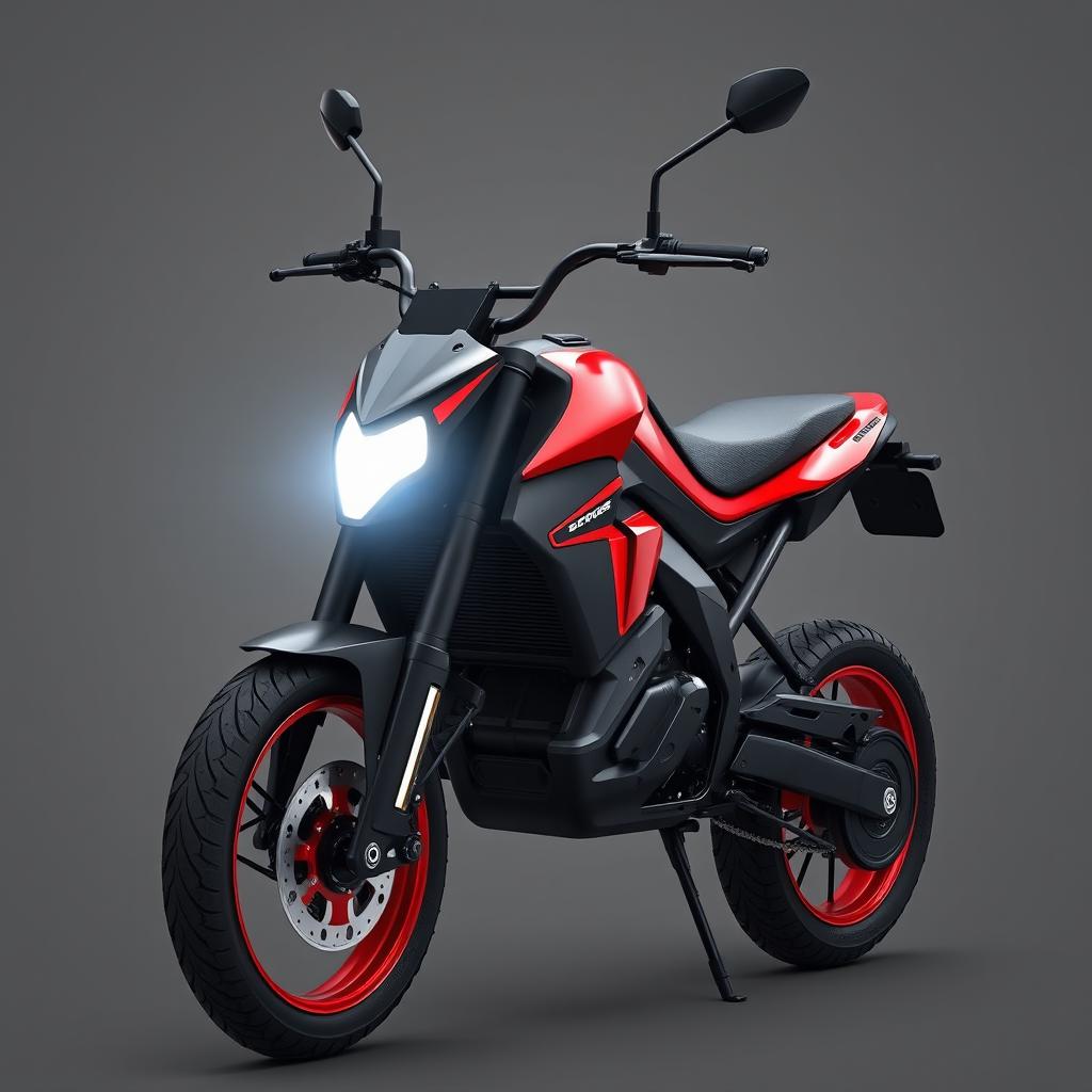 A unique electric enduro motorcycle design featuring smooth contours and a strict style