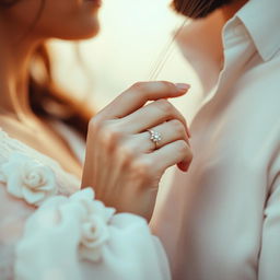 A close-up scene of a romantic couples' moment, featuring a woman gently counting strands of hair with her fingers