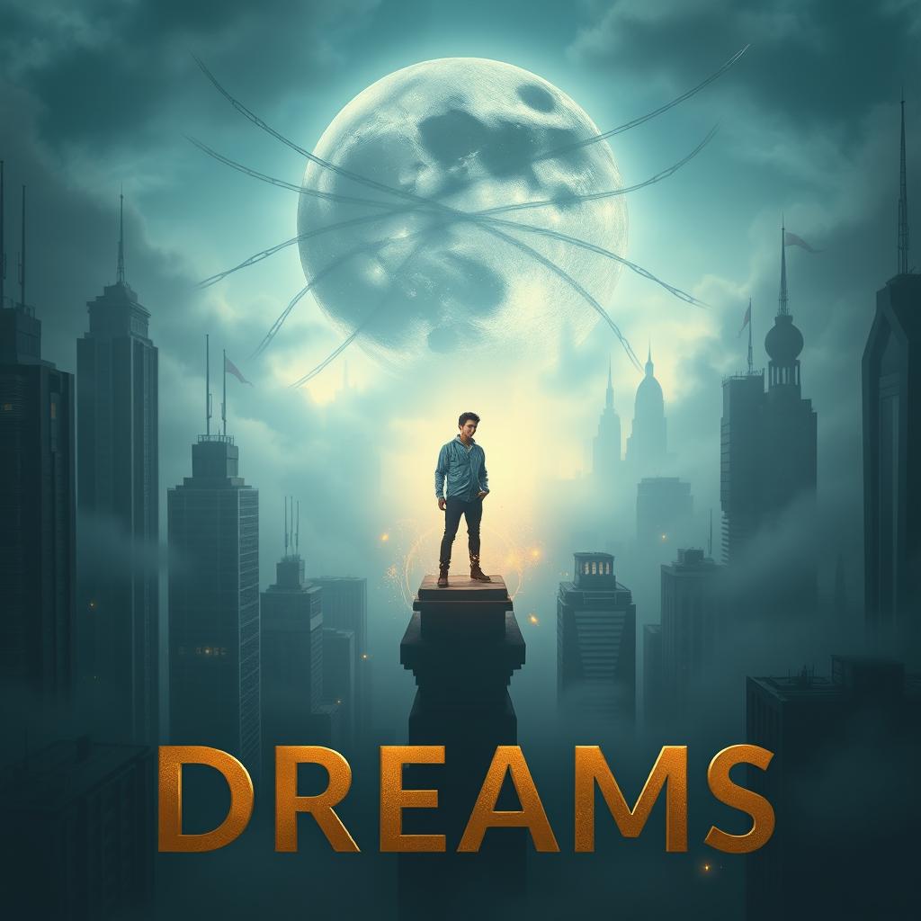 A futuristic city shrouded in fog, featuring towering buildings that reflect government control