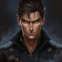 A realistic male character with a mysterious vibe, designed as a book cover illustration