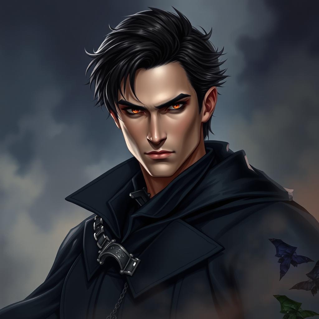 A realistic male character with a mysterious vibe, designed as a book cover illustration