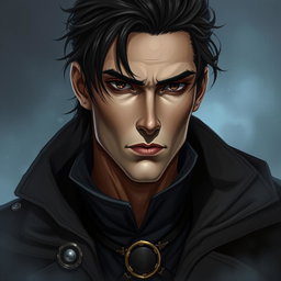 A realistic male character with a mysterious vibe, designed as a book cover illustration