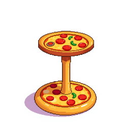 A pixel art style illustration of a pizza-shaped table
