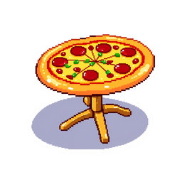 A pixel art style illustration of a pizza-shaped table