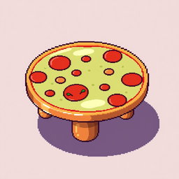 A pixel art style illustration of a pizza-shaped table