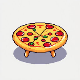 A pixel art style illustration of a pizza-shaped table