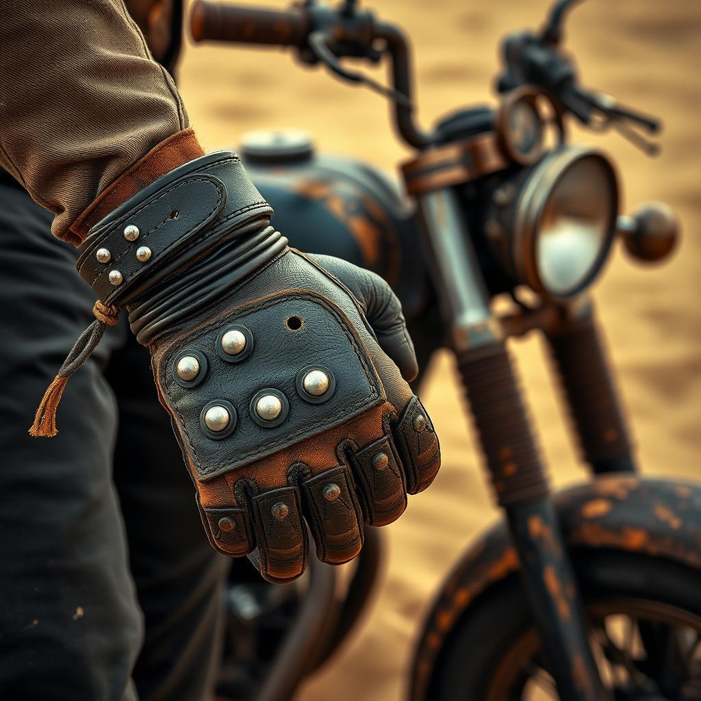 A close-up shot of male hands in a post-apocalyptic desert setting