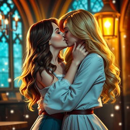 A romantic scene featuring a sexy Hermione Granger, depicted as an alluring and confident young woman with wavy brown hair and a warm smile