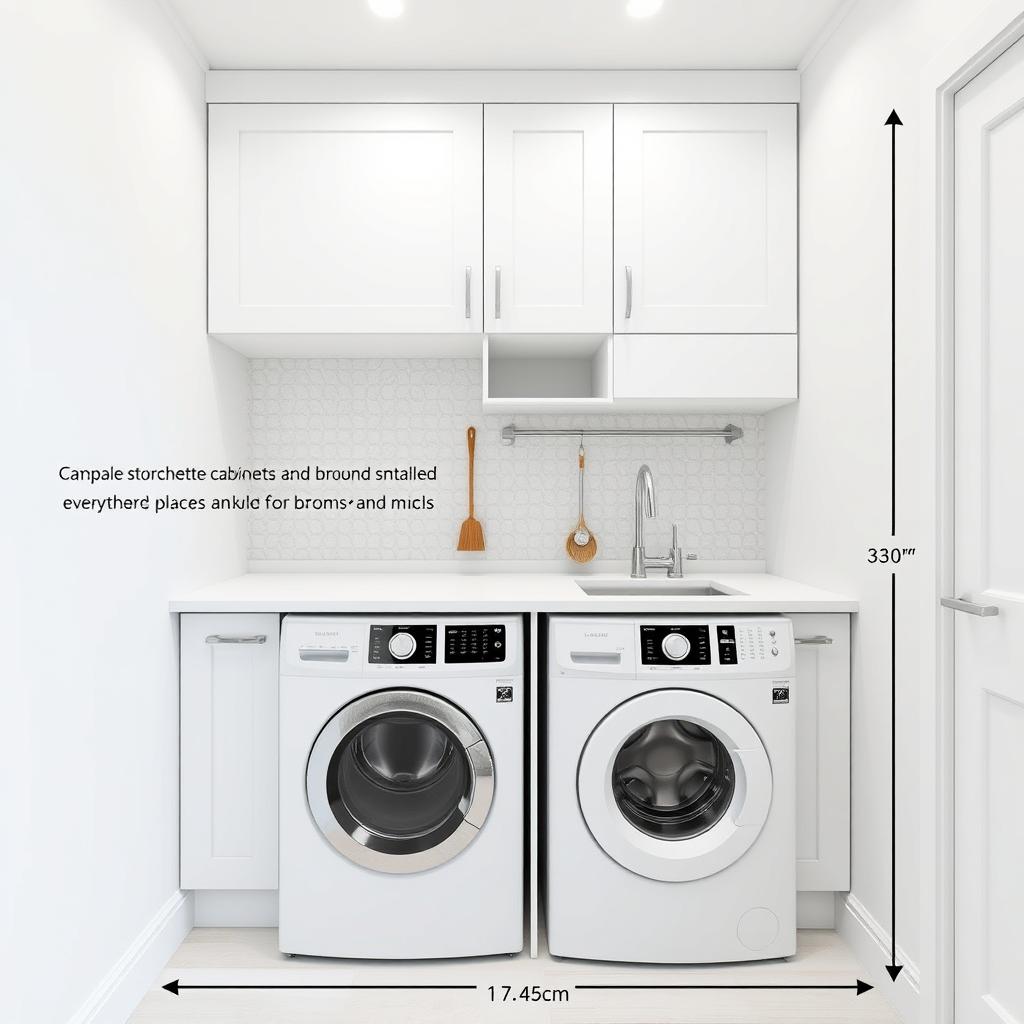 A modern white laundry room measuring 3