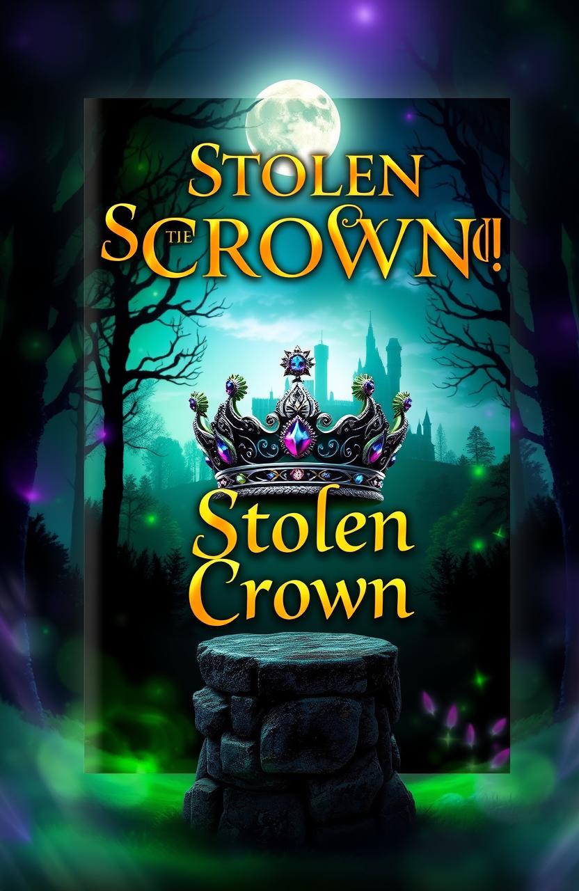 A visually striking book cover design for a fantasy novel titled 'Stolen Crown'