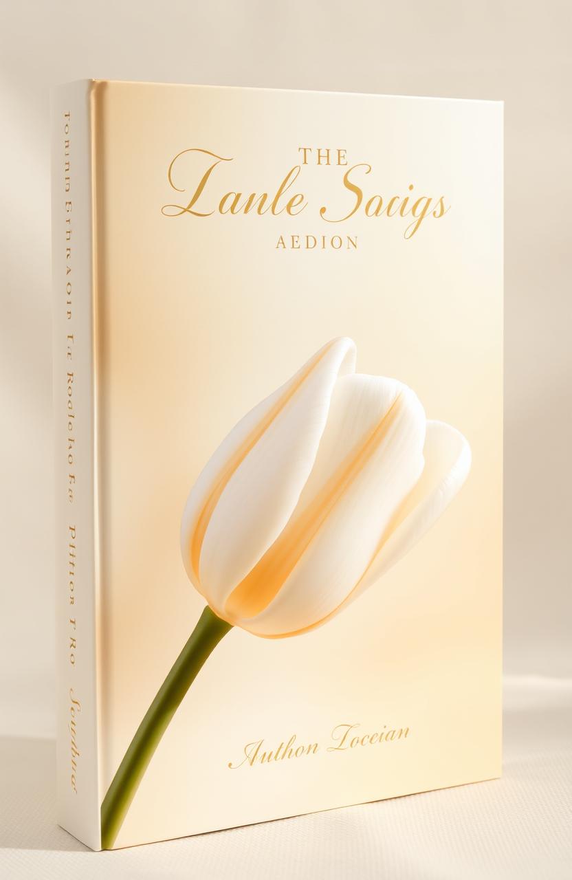 A beautiful book cover featuring an elegant white tulip with golden highlights, set against a soft textured background in complementary shades of cream and gold