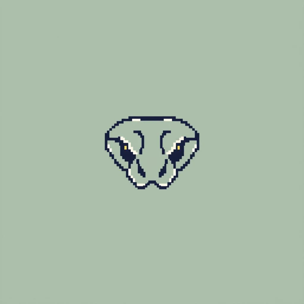 A minimalistic pixel art representation of a snake's head, using a limited color palette and simple geometric shapes