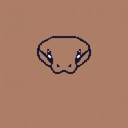 A minimalistic pixel art representation of a snake's head, using a limited color palette and simple geometric shapes