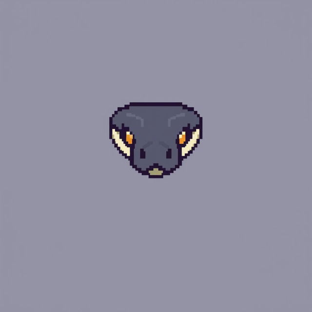 A minimalistic pixel art representation of a snake's head, using a limited color palette and simple geometric shapes