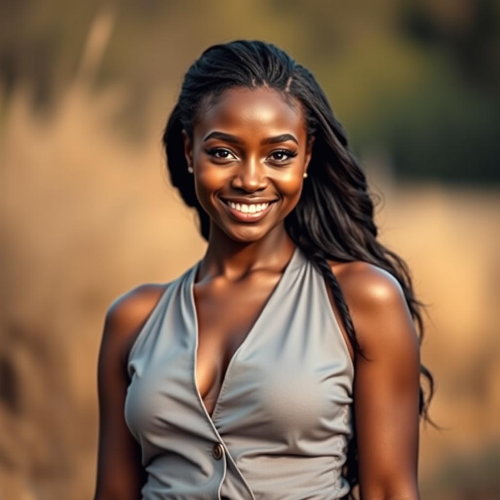 A stunning, beautiful Black woman with radiant skin and captivating facial features