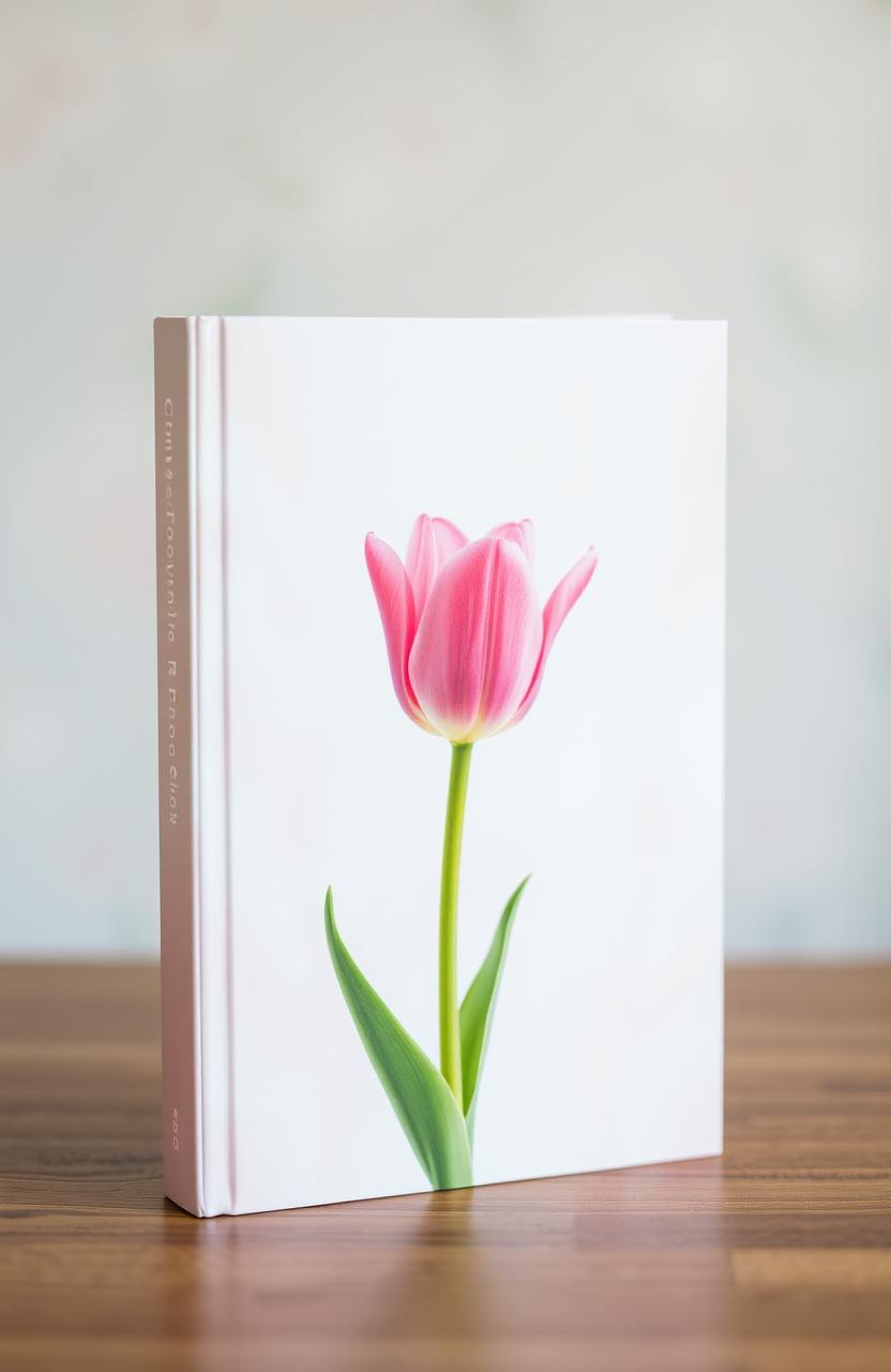 A beautifully designed book cover featuring a single pink tulip flower, elegantly positioned against a soft, blurred pastel background to enhance the flower's vibrant color